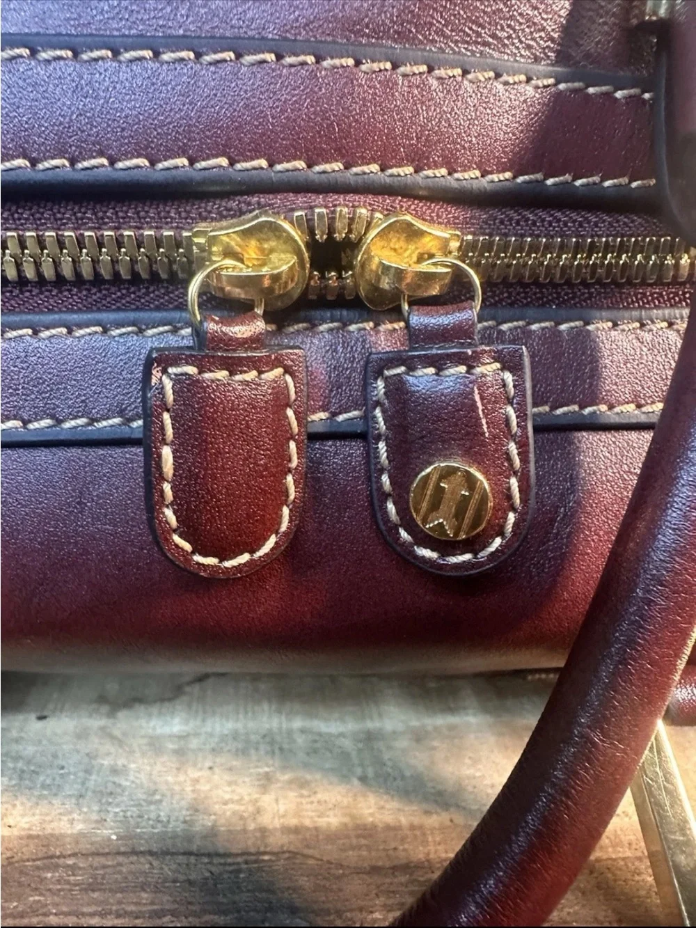 Gold PFEIL Leather Weekender Duffle Bag Oxblood Germany Rare Aniline Calfskin